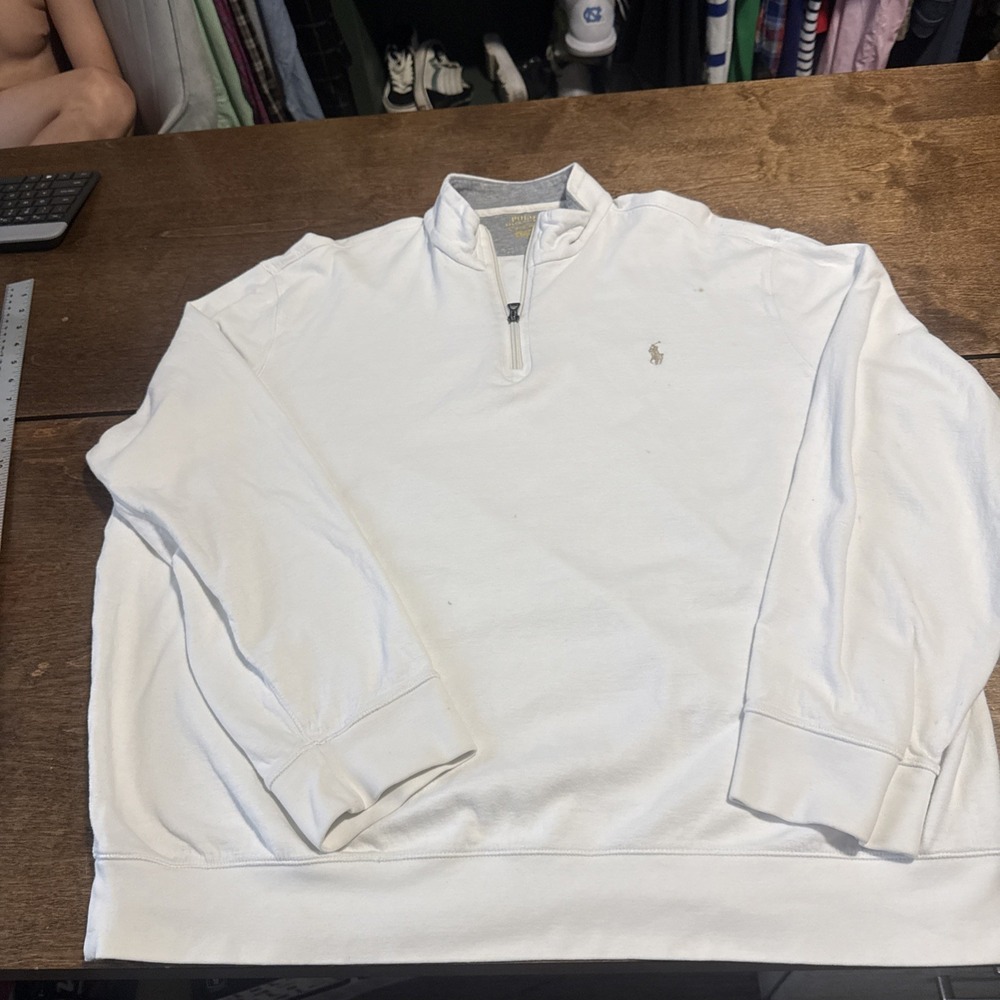 Polo Ralph Lauren Sweater Mens Xl White Quarter Zip Mock Neck Pullover